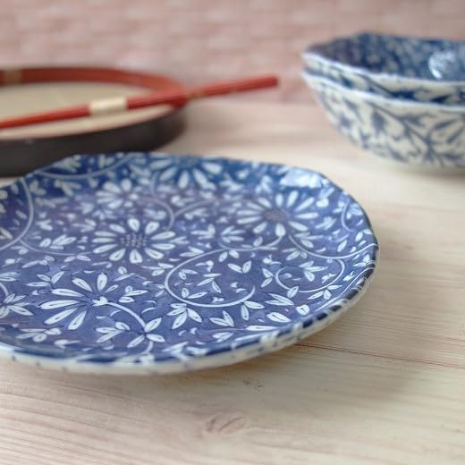 Amazon.co.jp: 藍染花唐草 15cm プレート 取り皿 5枚 セット レンジ可